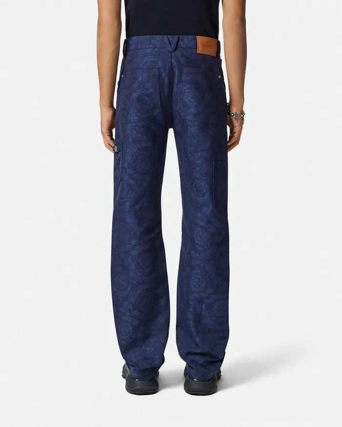 Versace Pants and Shorts Men Barocco Jacquard Carpenter Pants Blue