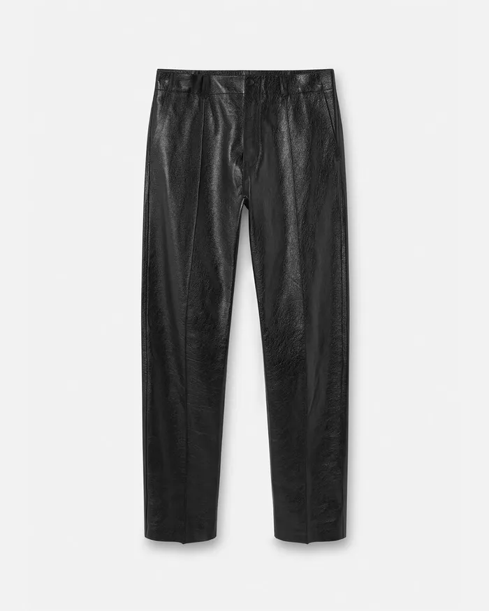 Versace Pants and Shorts Men Leather Trousers Black