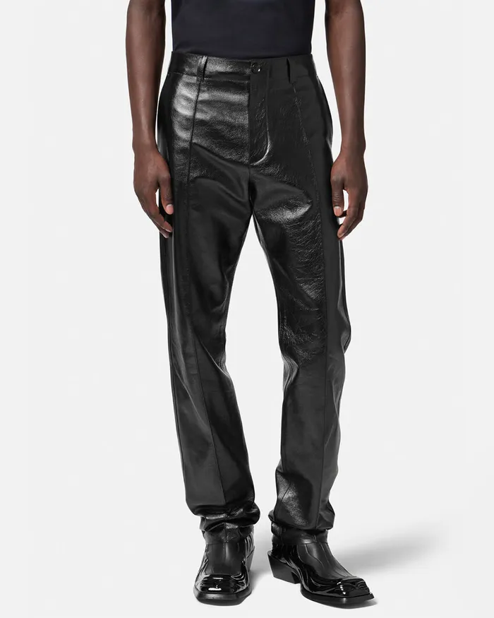 Versace Pants and Shorts Men Leather Trousers Black