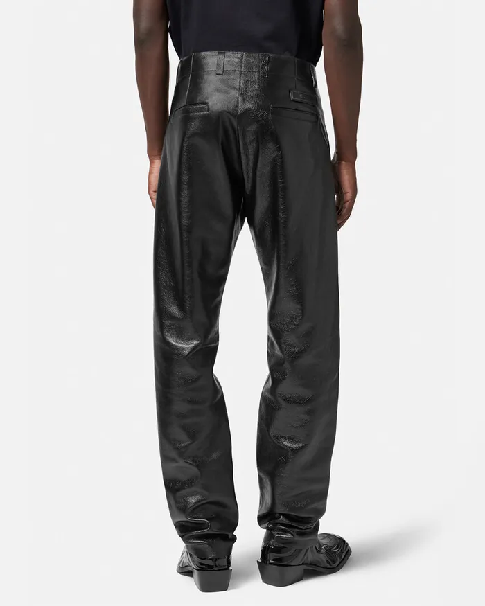 Versace Pants and Shorts Men Leather Trousers Black