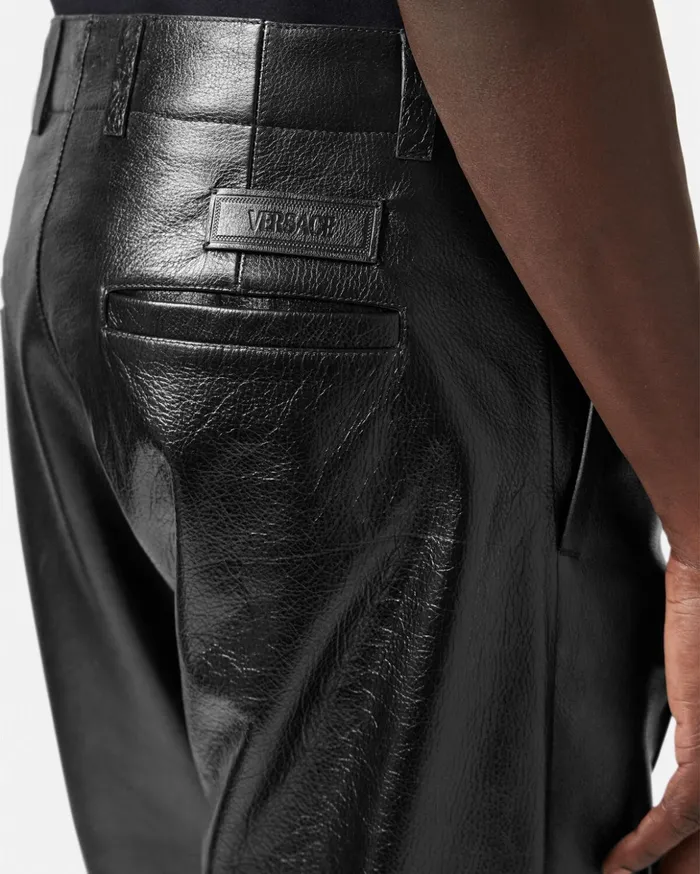 Versace Pants and Shorts Men Leather Trousers Black
