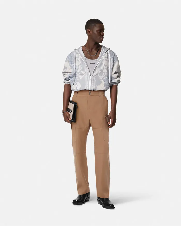 Versace Pants and Shorts Men Milano Stamp Cargo Pants Beige