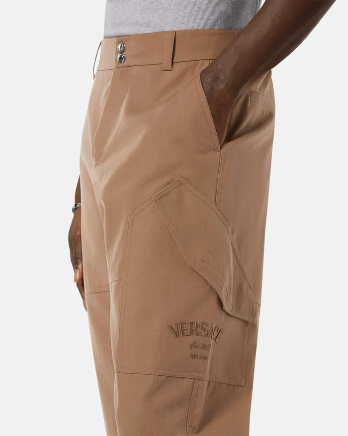 Versace Pants and Shorts Men Milano Stamp Cargo Pants Beige