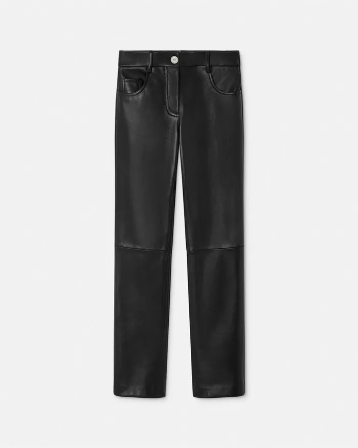 Versace Pants and Shorts Women Plong Leather Crop StraightFit Pants Black