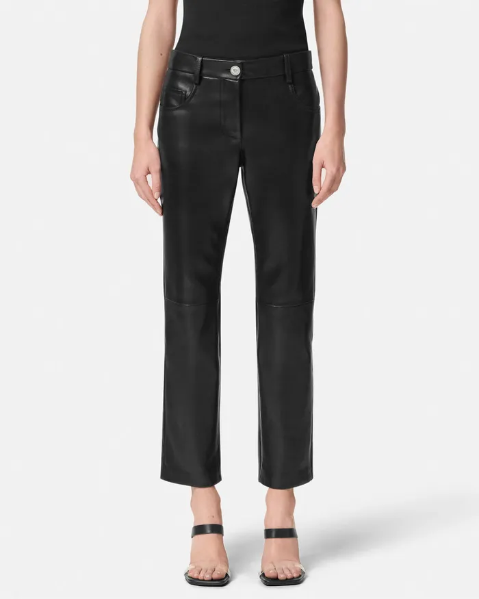 Versace Pants and Shorts Women Plong Leather Crop StraightFit Pants Black