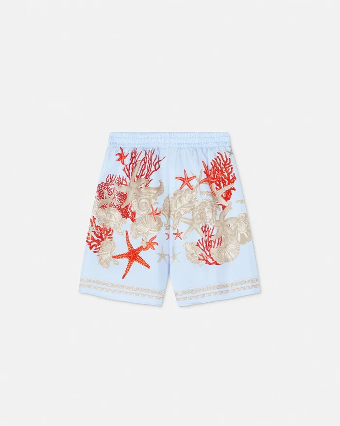 Versace Pants Kids Barocco Sea Silk Shorts Blueprint