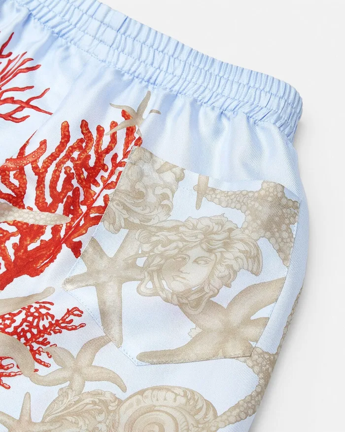 Versace Pants Kids Barocco Sea Silk Shorts Blueprint