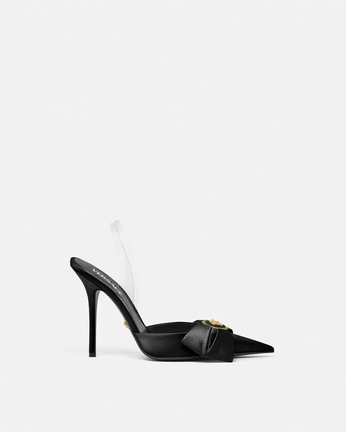 Versace Pumps and Slingbacks Women Alia Satin Slingback Pumps 110 Mm Blackgold