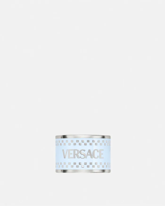Versace Rings MenWomen 90s Vintage Logo Ring Light Blue