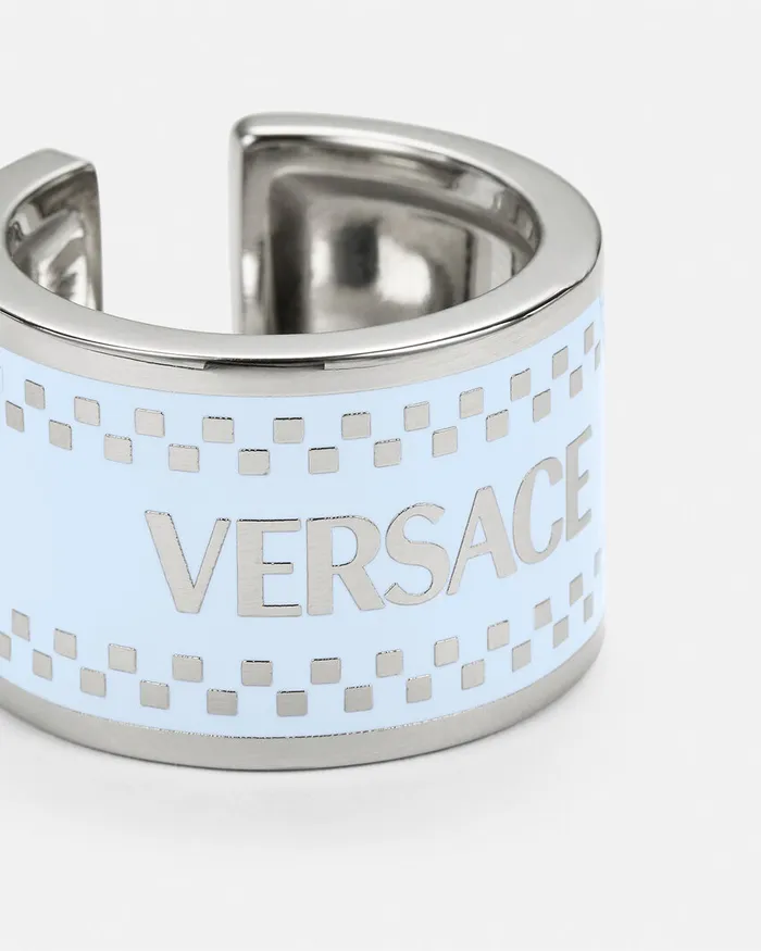 Versace Rings MenWomen 90s Vintage Logo Ring Light Blue