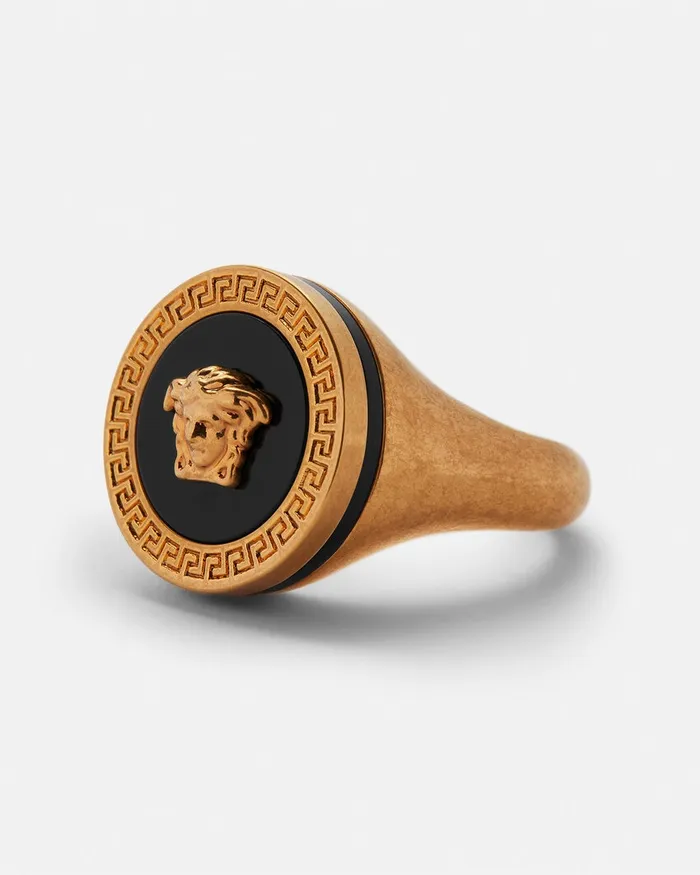 Versace Rings WomenMen Enamel Medusa Ring Blackgold