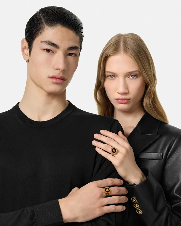 Versace Rings WomenMen Enamel Medusa Ring Blackgold