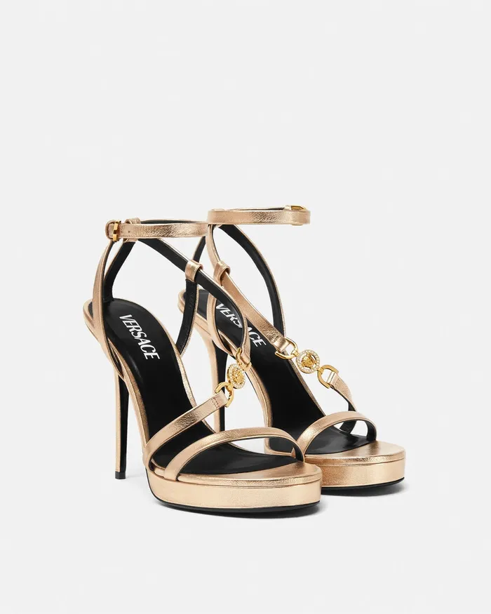 Versace Sandals Women Medusa 03995 Metallic Sandals 115 Mm Gold
