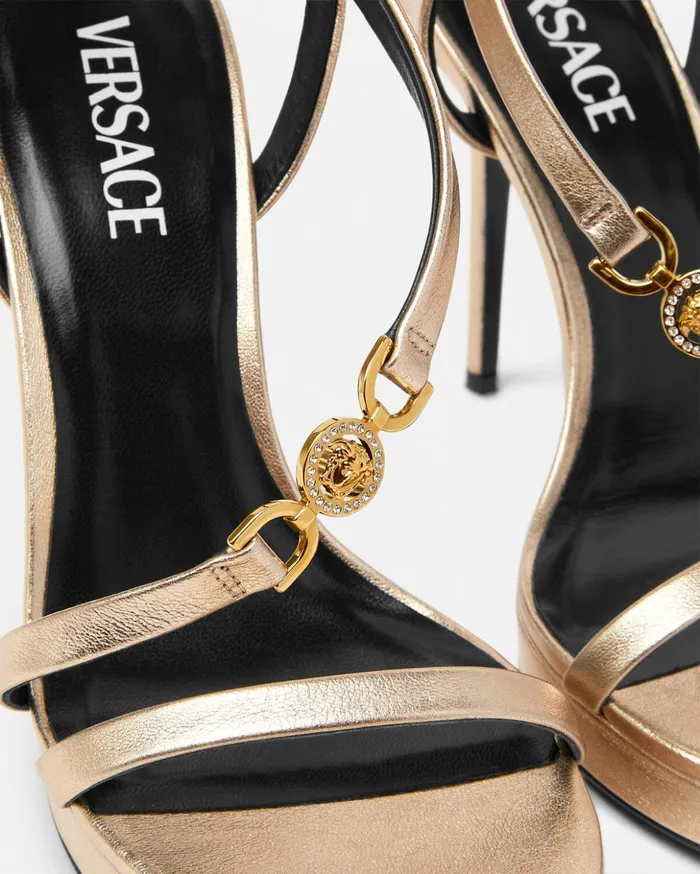 Versace Sandals Women Medusa 03995 Metallic Sandals 115 Mm Gold