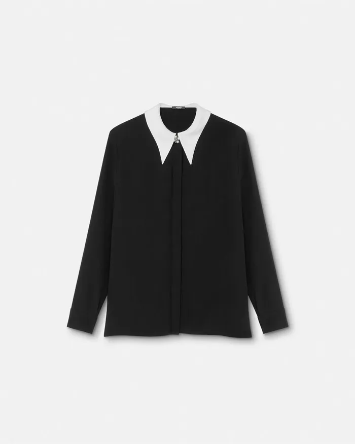 Versace Shirts and Tops Women ContrastCollar Silk Crpe Shirt Black