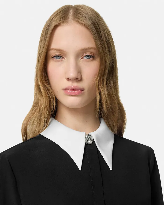 Versace Shirts and Tops Women ContrastCollar Silk Crpe Shirt Black