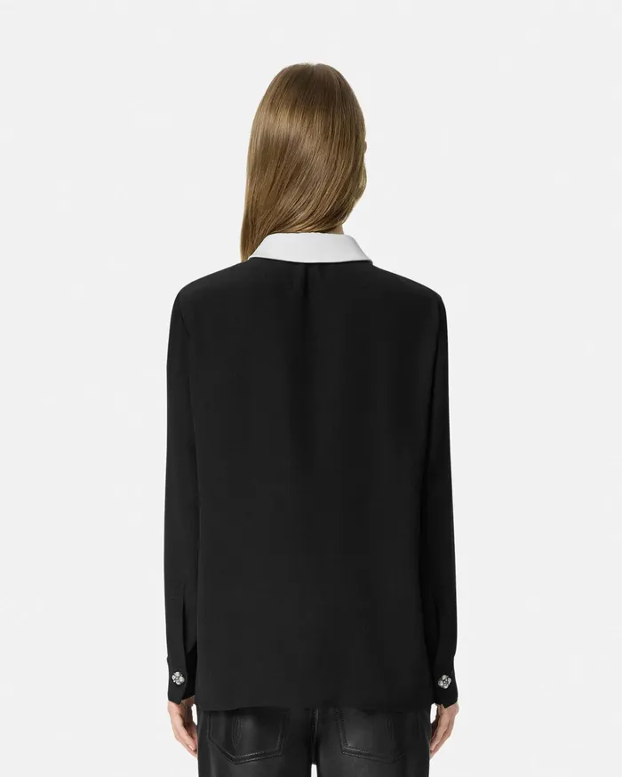 Versace Shirts and Tops Women ContrastCollar Silk Crpe Shirt Black