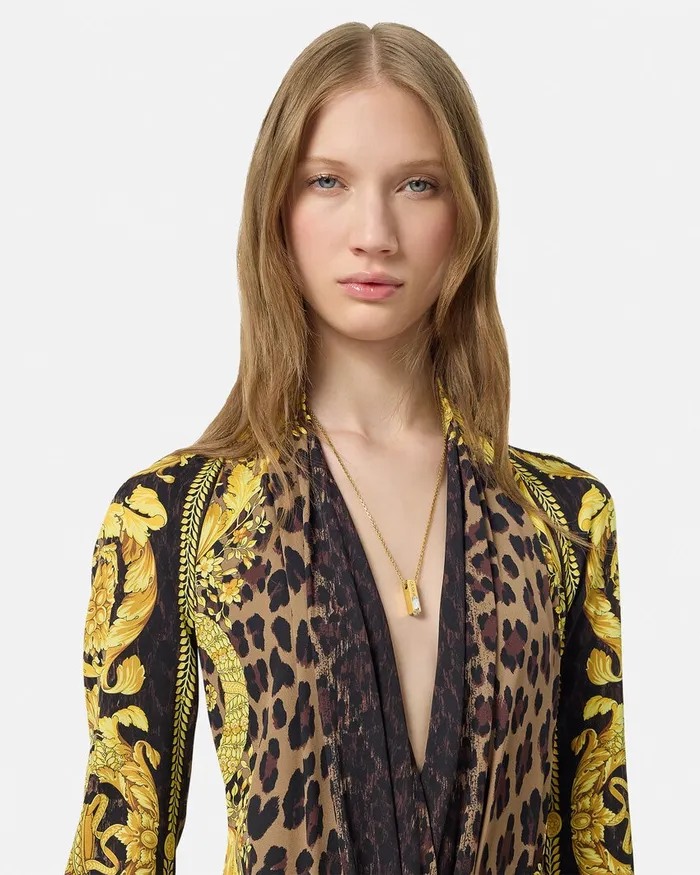Versace Shirts and Tops Women Wild Barocco Silk Draped Bodysuit Animalier