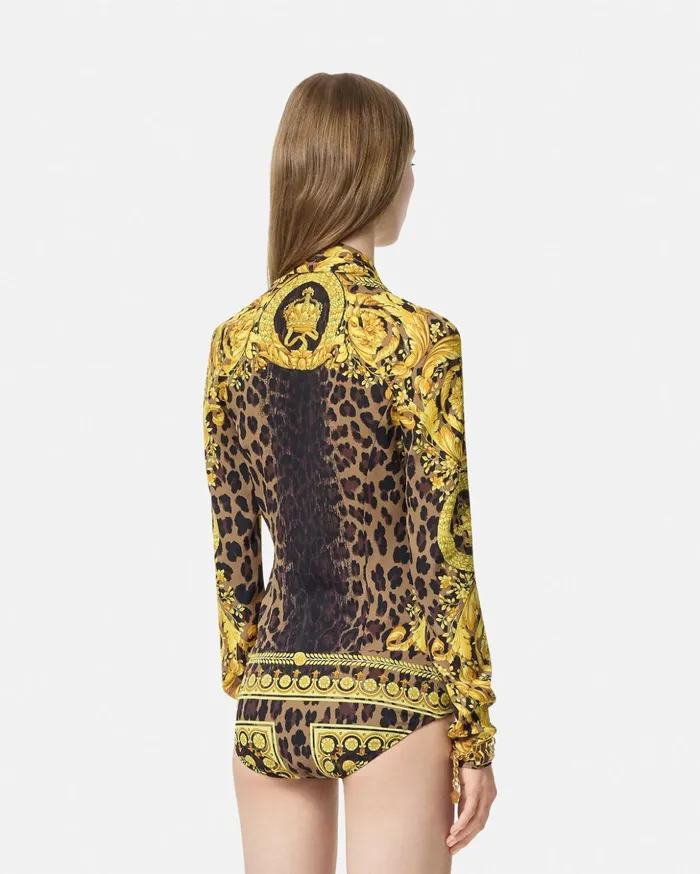 Versace Shirts and Tops Women Wild Barocco Silk Draped Bodysuit Animalier