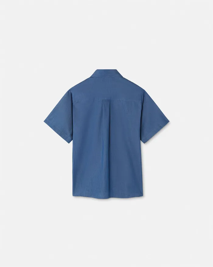 Versace Shirts Kids Embroidered Chambray Shirt Blue