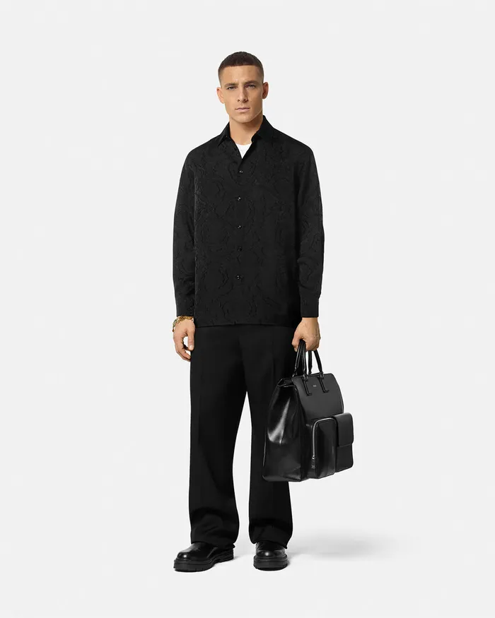 Versace Shirts Men Barocco Devor Shirt Black