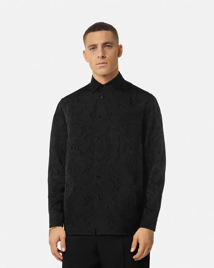 Versace Shirts Men Barocco Devor Shirt Black