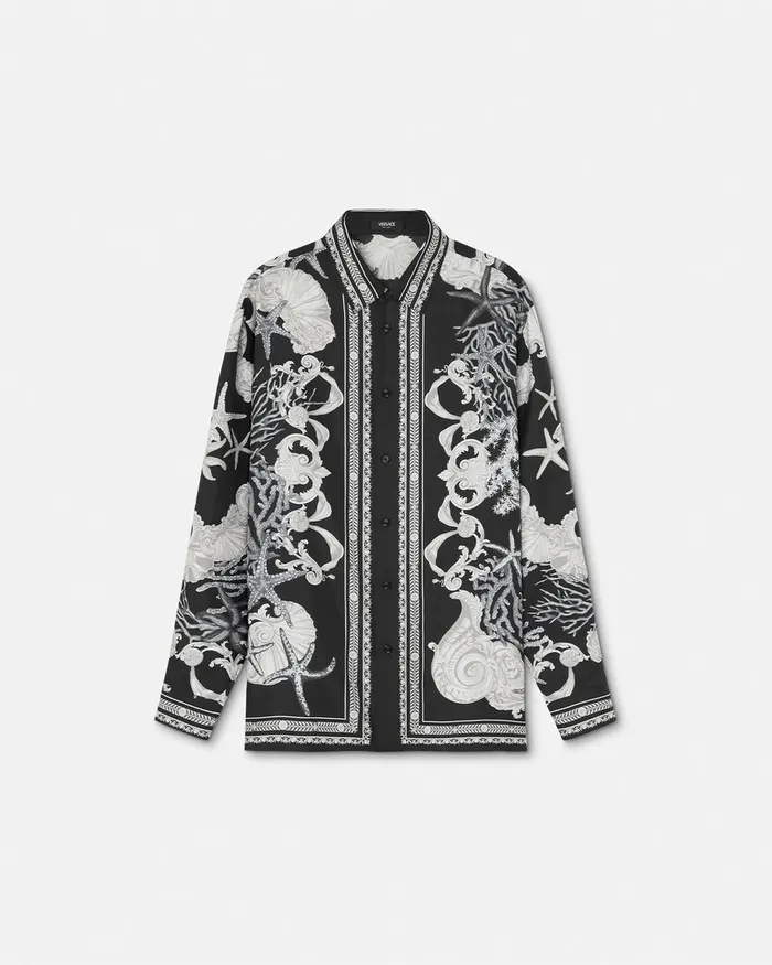 Versace Shirts Men Barocco Sea Silk Shirt Blackprint