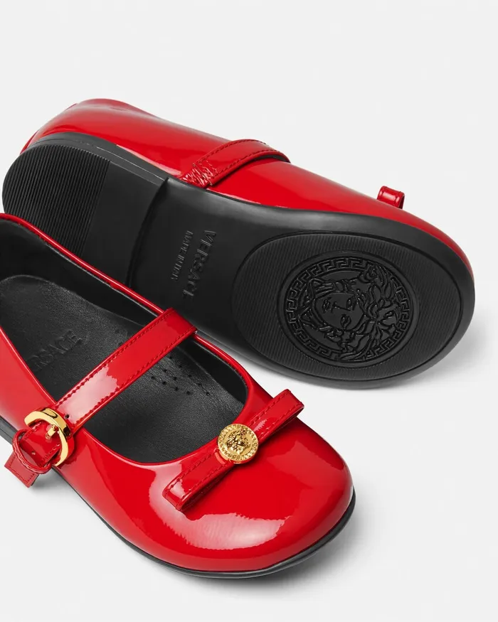 Versace Shoes Kids Gianni Ribbon Patent Ballerinas Red