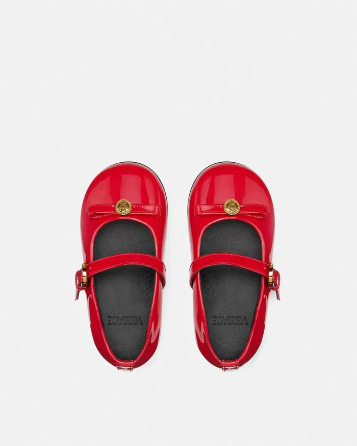 Versace Shoes Kids Gianni Ribbon Patent Ballerinas Red