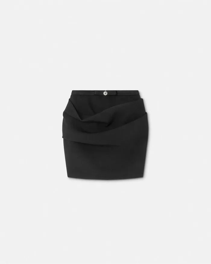 Versace Skirts Women Wool Gabardine Draped Skirt Black