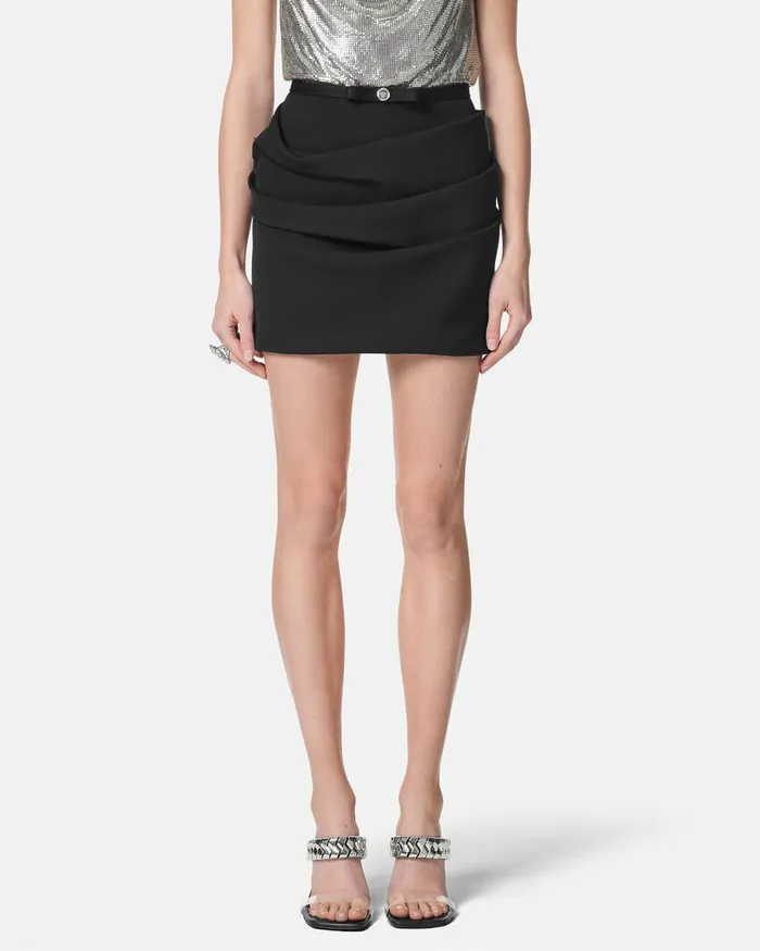 Versace Skirts Women Wool Gabardine Draped Skirt Black
