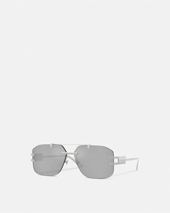 Versace Sunglasses Men Damier Plaque Sunglasses Silver