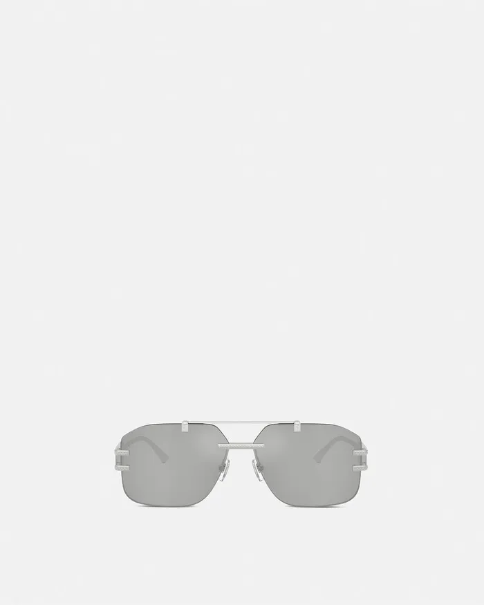 Versace Sunglasses Men Damier Plaque Sunglasses Silver