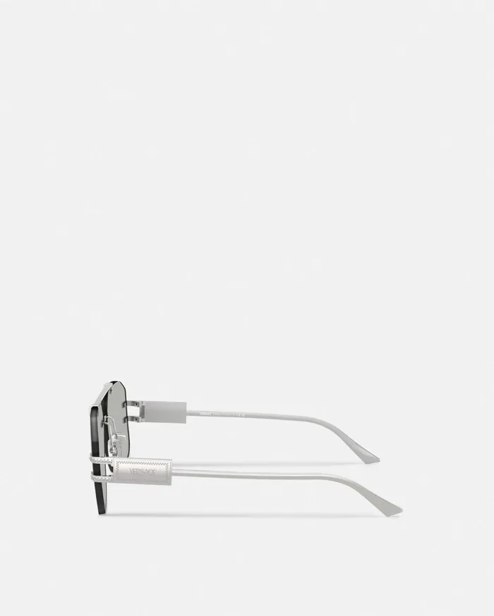 Versace Sunglasses Men Damier Plaque Sunglasses Silver