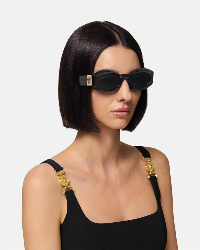 Versace Sunglasses Women Medusa Plaque Geometric Sunglasses Blackgold