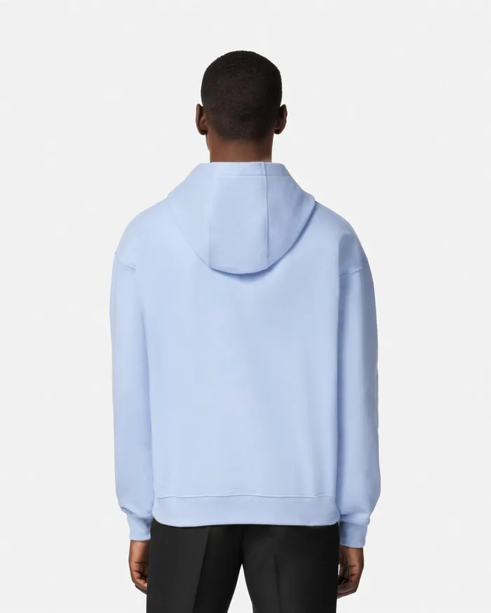 Versace Sweatshirts Men Embroidered University Coral Hoodie Light Blue
