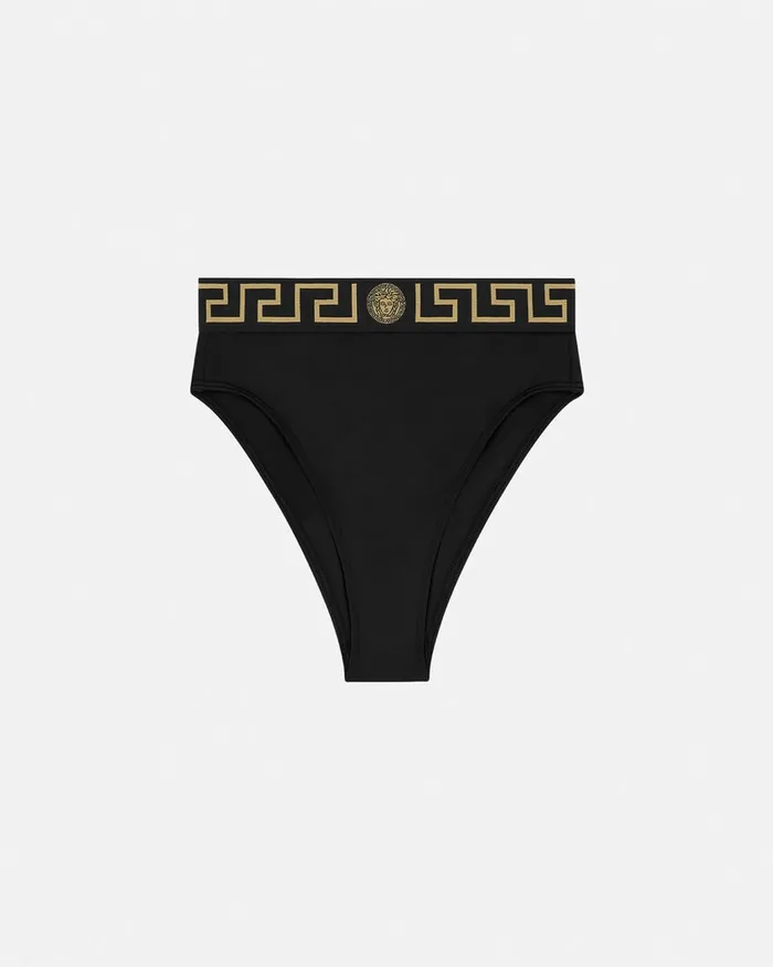 Versace Swimwear Women Greca Border High Waist Bikini Bottoms Black