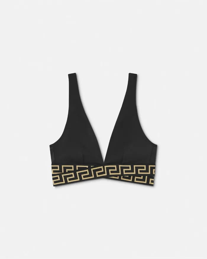 Versace Swimwear Women Greca Border Triangle Bikini Top Black