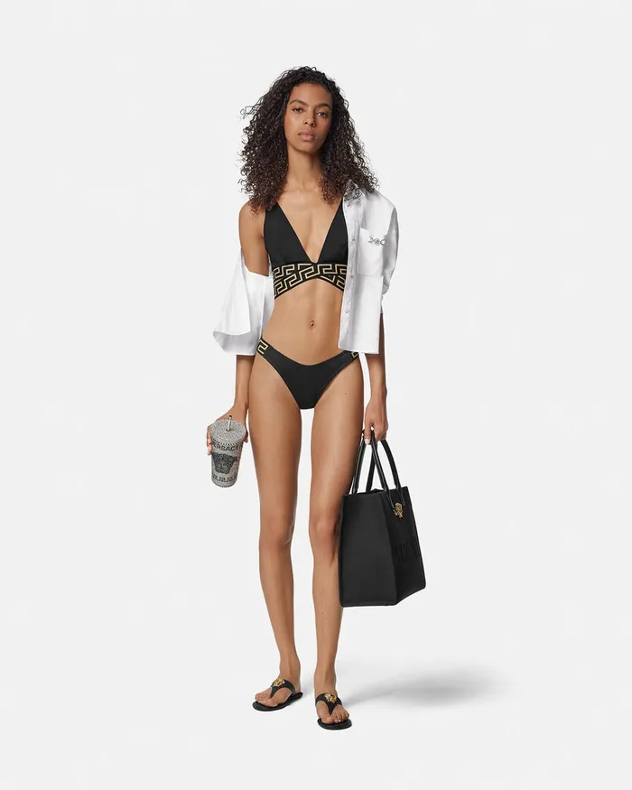 Versace Swimwear Women Greca Border Triangle Bikini Top Black