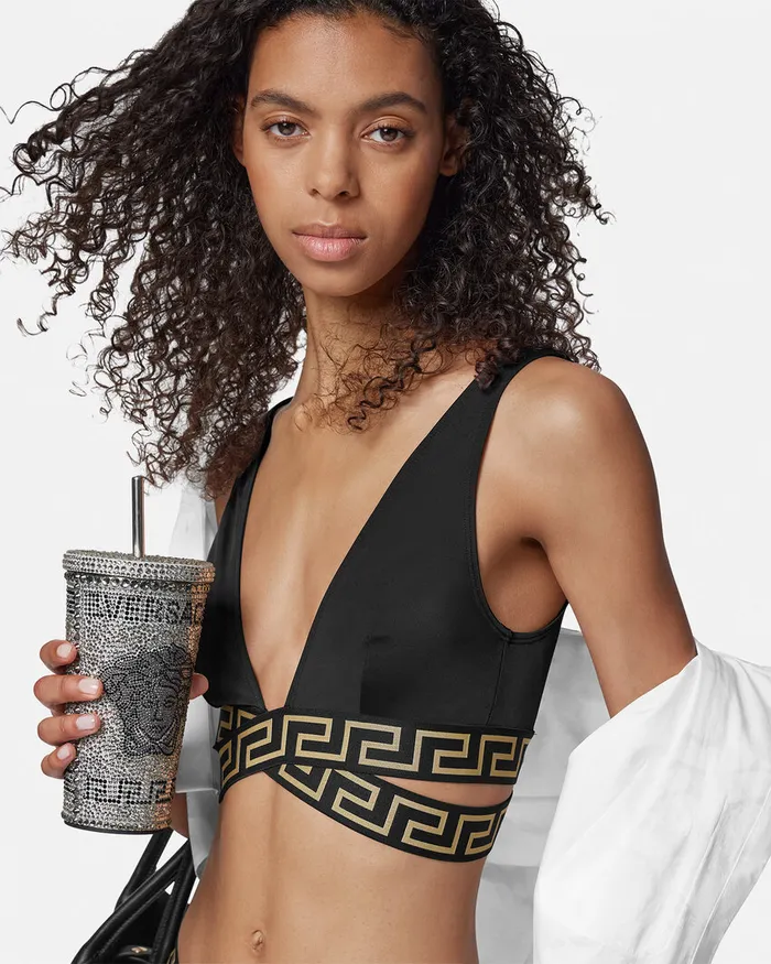Versace Swimwear Women Greca Border Triangle Bikini Top Black