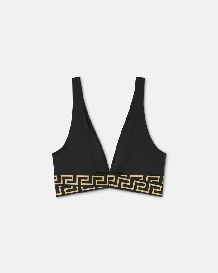 Versace Swimwear Women Greca Border Triangle Bikini Top Black