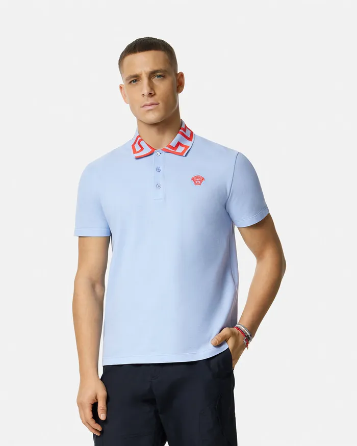 Versace TShirts and Polos Men Medusa Greca Polo Shirt Light Blue