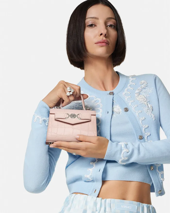 Versace Top Handle Women CrocEffect Medusa 03995 Mini Bag Light Pink