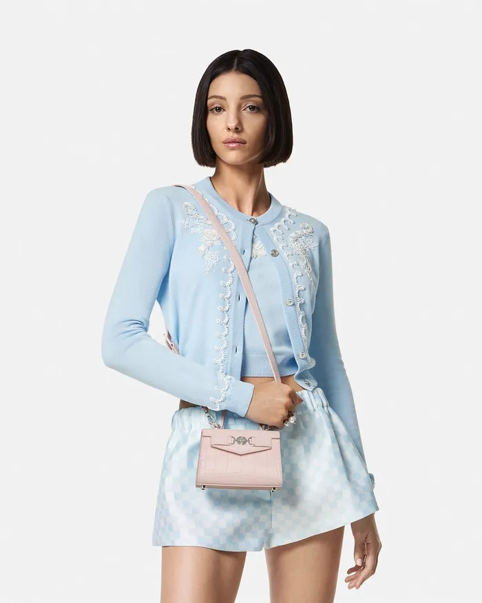 Versace Top Handle Women CrocEffect Medusa 03995 Mini Bag Light Pink
