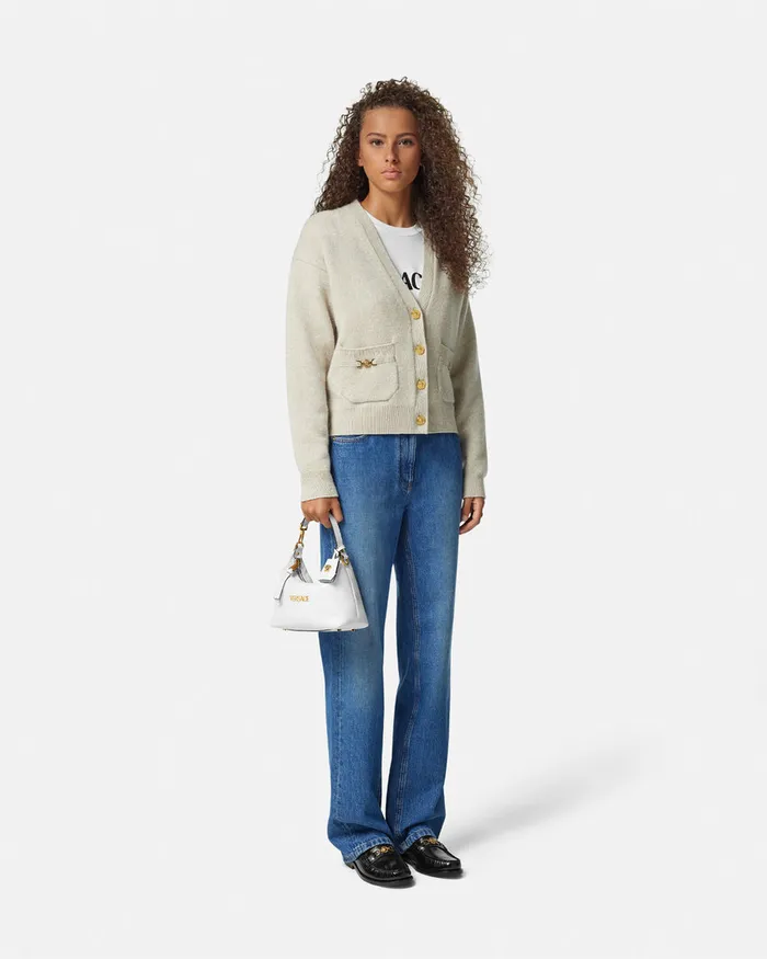 Versace Top Handle Women Tag Hobo Handbag White