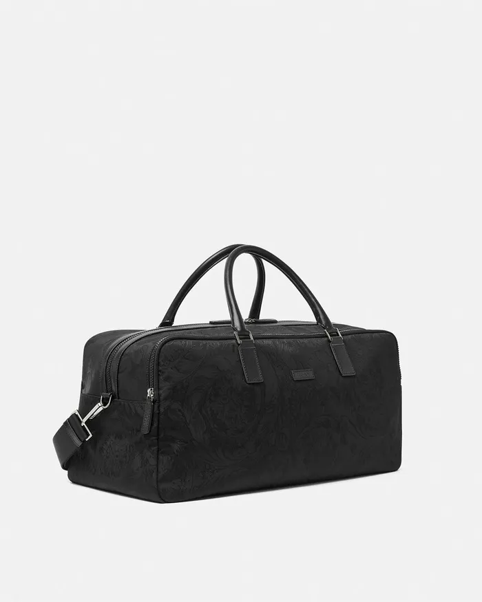 Versace Totes Men Neo Nylon Jacquard Duffel Bag Black