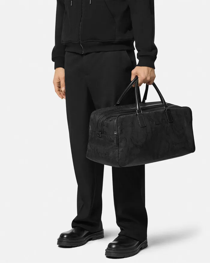 Versace Totes Men Neo Nylon Jacquard Duffel Bag Black