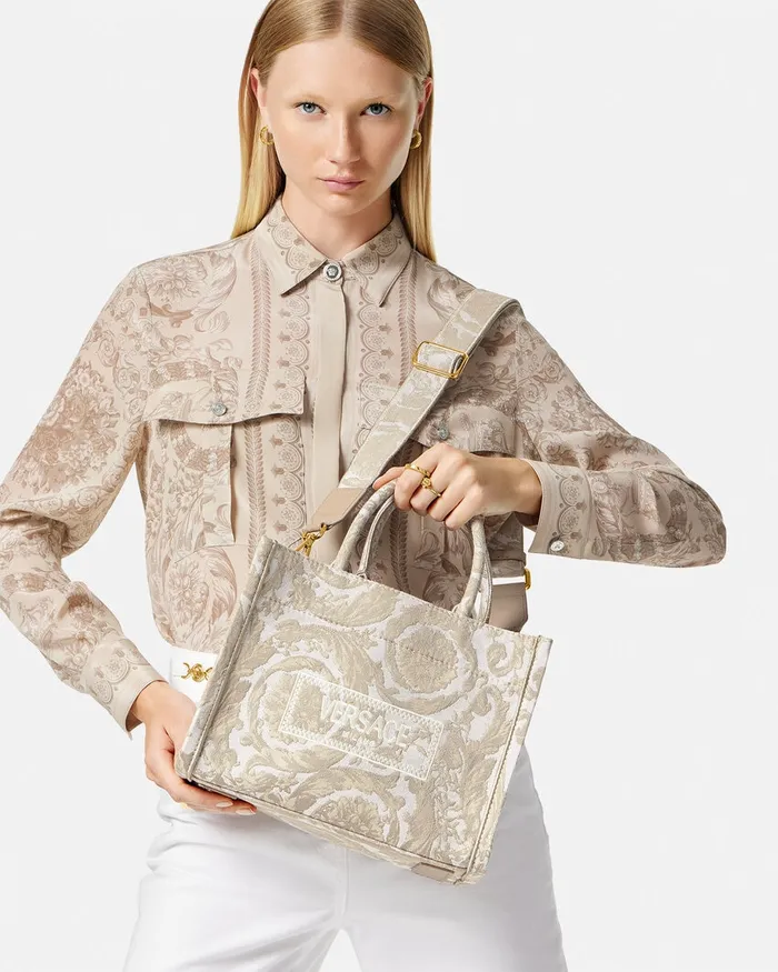 Versace Totes Women Barocco Athena Small Tote Bag Beigeprint