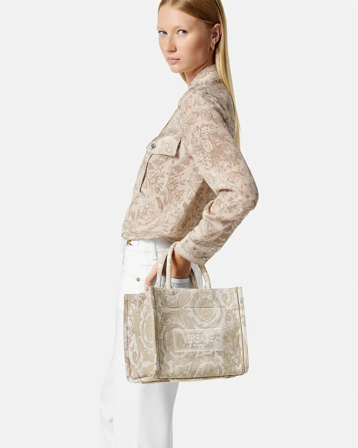 Versace Totes Women Barocco Athena Small Tote Bag Beigeprint