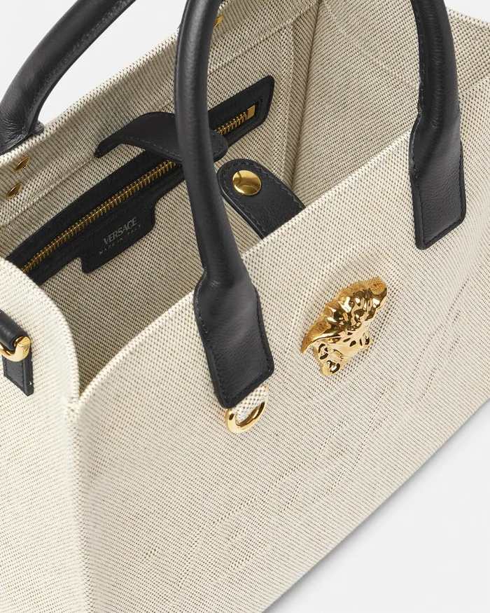 Versace Totes Women La Medusa Canvas Small Tote Bag Beige